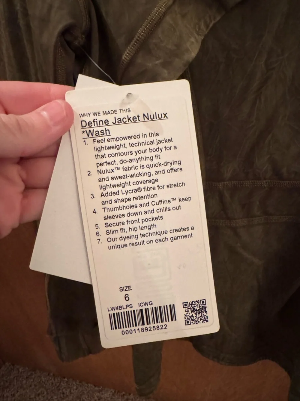 Lululemon Define Jacket in the color Ice Wash Moss Green - Ice Dye Collection - Picture 4 of 5